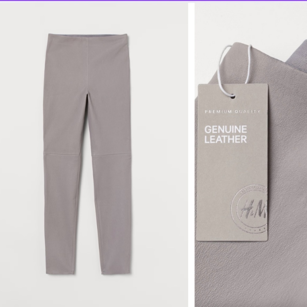 H&M NEW Gray Faux Leather High Waist Leggings XS - Picture 1 of 8